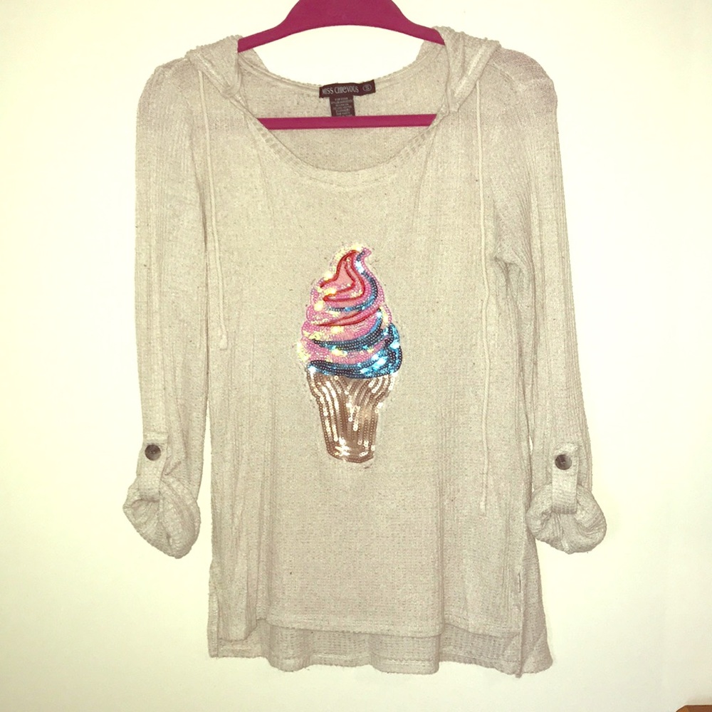 Size small hooded shirt ice cream sequins